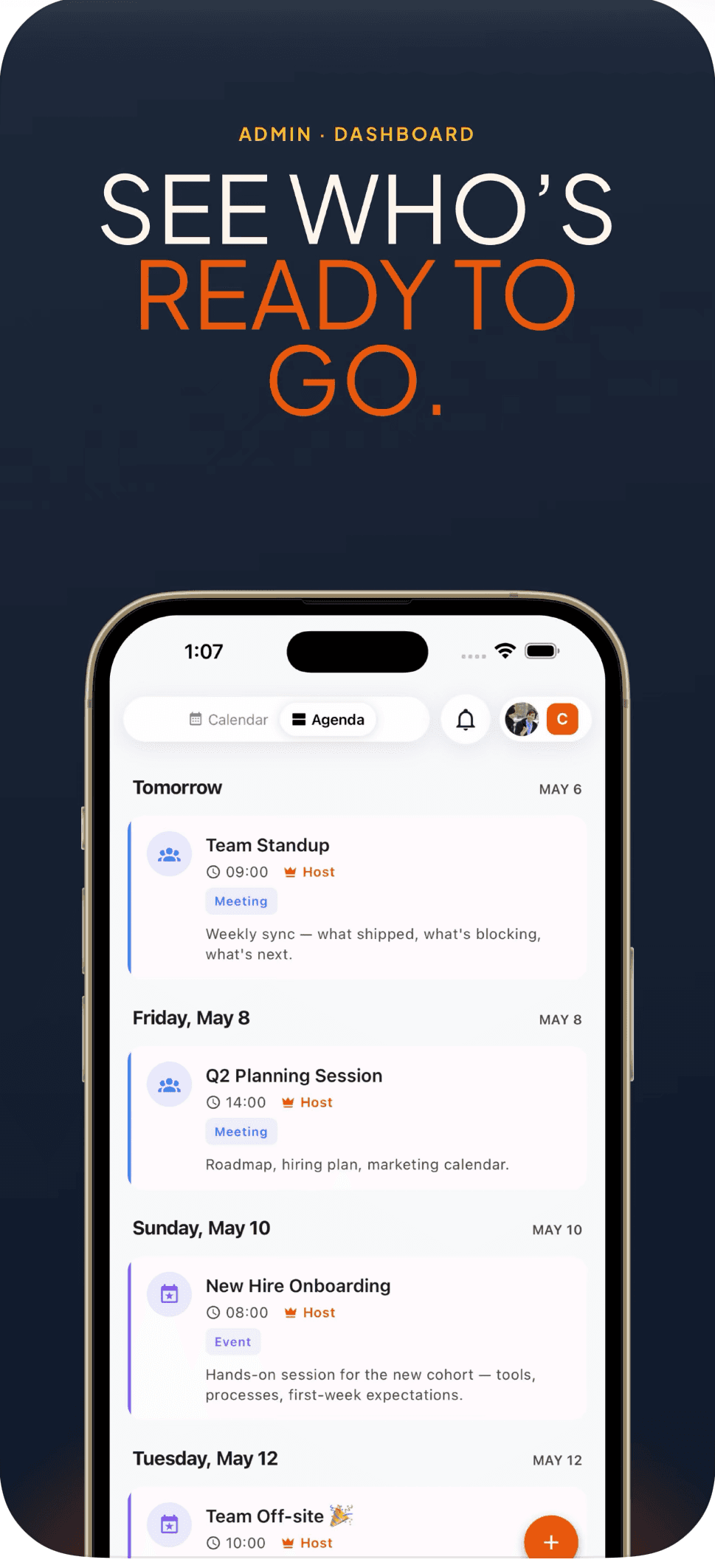 Campfire shared calendar and agenda on iPhone
